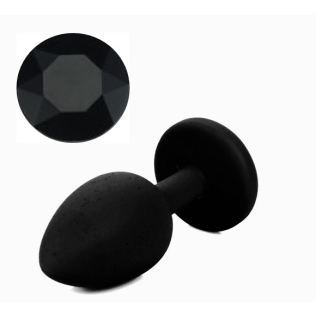 Силіконова анальна пробка чорна з чорним кристалом SKN 07 розмір S