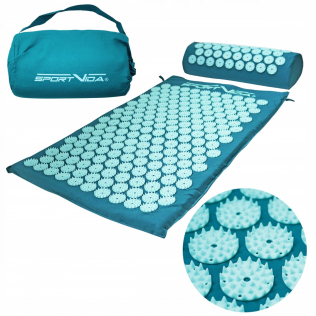Килимок акупунктурний із валиком SportVida Аплікатор Кузнєцова 66 x 40 см SV-HK0283 Turquoise/Turquoise