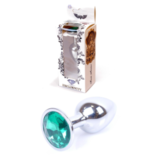 Анальная пробка S серебристого цвета с кристаллом зеленого цвета BOSS of TOYS Jewellery plug  