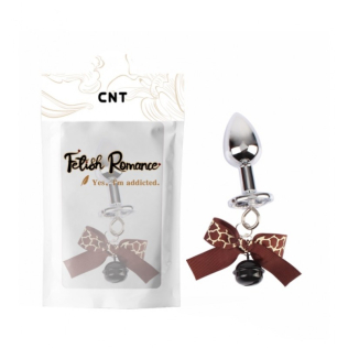 Анальная пробка из медицинской стали с камушком серебристого цвета с коричневым бантиком Cnt Wild Lover