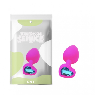 Анальная пробка силиконовая розового цвета с голубым камушком в форме сердца Cnt Love Diamond размер Small