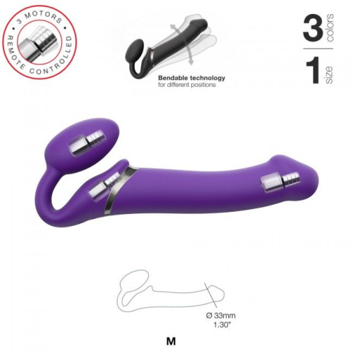 Безремневий страпон з вібрацією і пультом ДУ Strap-On-Me Vibrating Violet m діаметр 3,3 см - 2