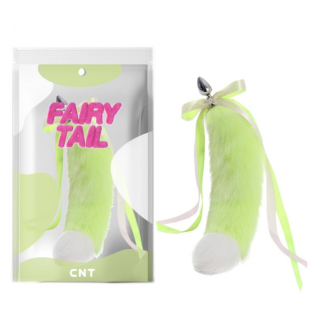 Анальная металическая пробка с длинным меховым хвостом Bicolor Foxs Tail Plug салатовый