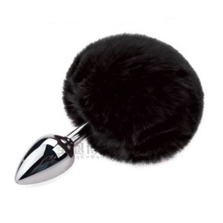 Анальная пробка серебристая из медицинской нержавеющей стали с черным хвостом SKN размер XS