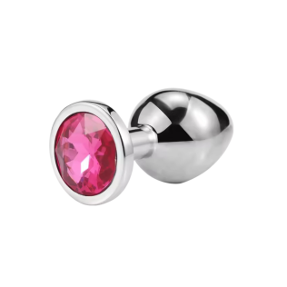Металлическая анальная пробка серебристая с розовым камушком Sexy desires размер М