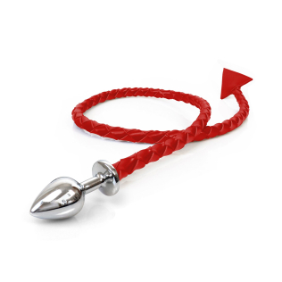 Металевий анальний затор з диявольським хвостом з екошкіри червоного кольору Art of Sex розмір S