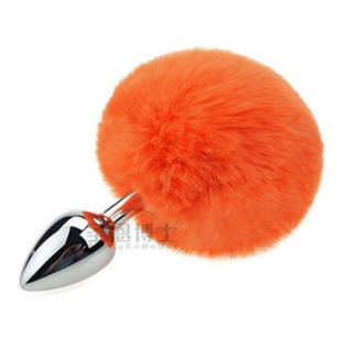 Анальная пробка серебристая из медицинской нержавеющей стали с оранжевым хвостом SKN размер XS