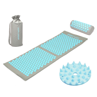 Килимок акупунктурний із валиком SportVida Аплікатор Кузнєцова 130 x 50 см SV-HK0410 Grey/Sky Blue