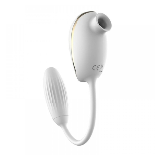 Виброяйце с вакуумным клиторальным стимулятором белого цвета Boss series 