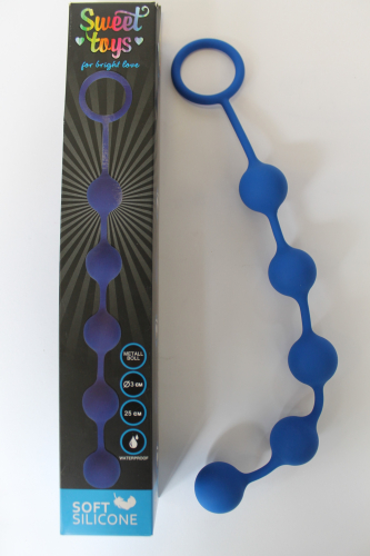 Анальная цепочка силиконовая с металлическими шариками и кольцом-ограничителем SWEET TOYS синий L 25 см D 3,1 см - 4